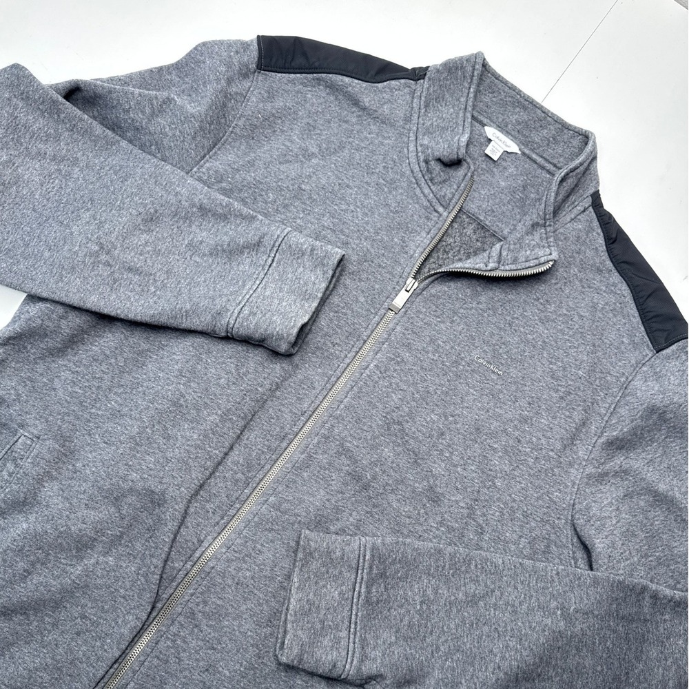 Calvin Klein Mens XXL Gray Full Zip Fleece Sweatshirt Nylon Shoulder Panels